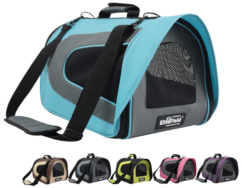 EliteField Deluxe Soft Pet Carrier (3 Year Warranty, Airline Approved), Multiple Sizes and Colors Available (20" L x 11" W x 11" H, Sky Blue+Gray) - Image 1